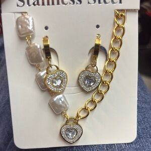 Gold and White Crystal Necklace with Modern Design